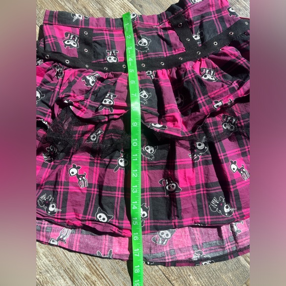 Skelanimals Hasbro Hot Pink & Black Plaid Ruffle Mesh Skirt quirky bats print •M - Picture 13 of 16
